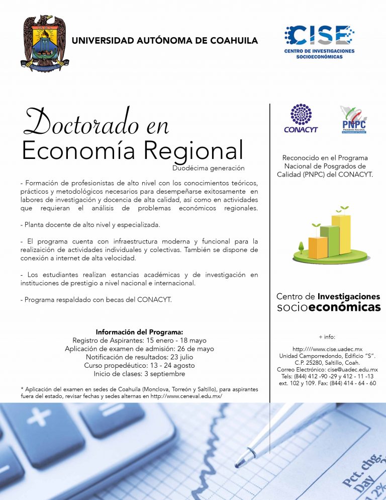 Convoca UA de C a inscribirse en el Doctorado en Economía Regional