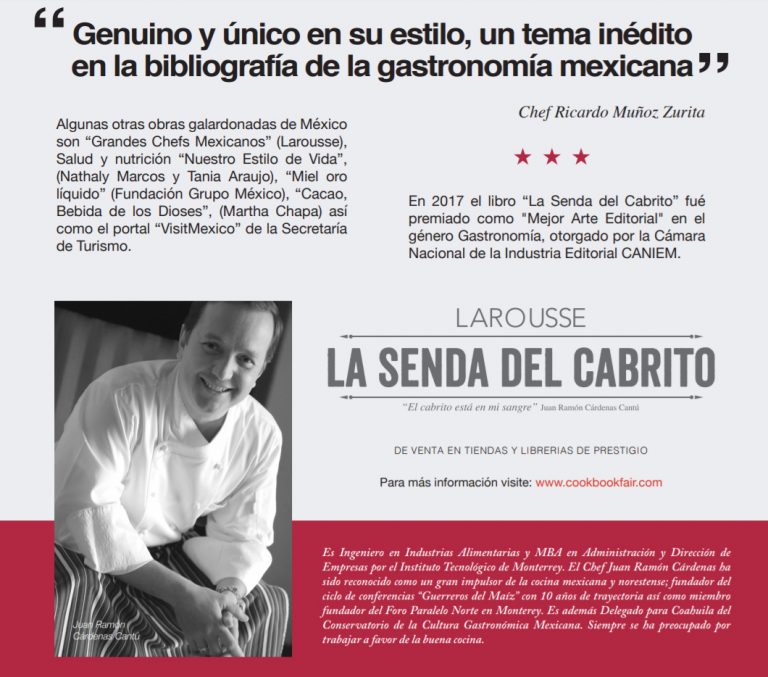 Libro del chef saltillense Juan Ramón Cárdenas Cantú ‘La senda del cabrito’, será premiado como ‘Best of the World 2018’