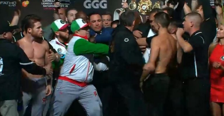 ‘Canelo’ se prende con Golovkin en el pesaje