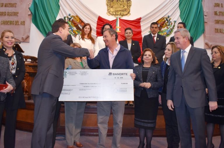 Entregan diputados locales donativo por 75 mil pesos para el Teletón