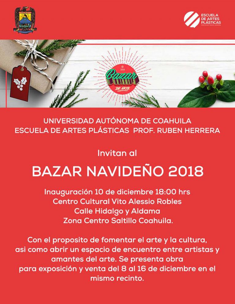 Invita Escuela de Artes Plásticas a su Bazar Navideño