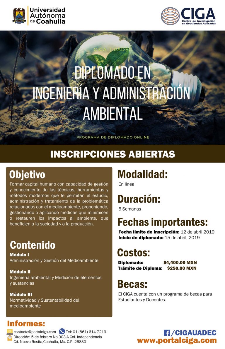 Invita UA de C al diplomado en línea sobre Ingeniería y Administración Ambiental