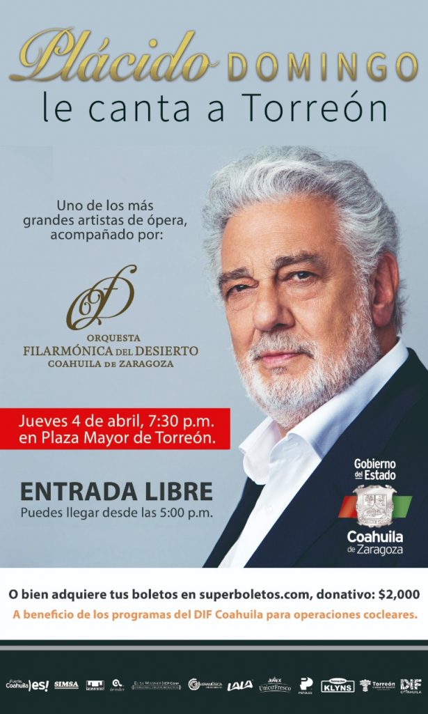 Invitan a coahuilenses a histórico concierto de Plácido Domingo con la Orquesta Filarmónica del Desierto de Coahuila