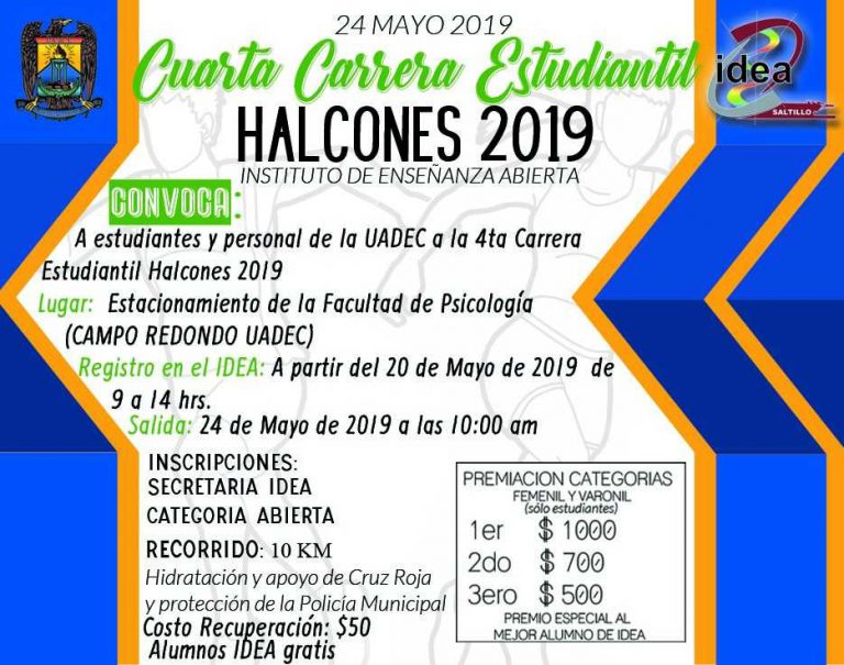 Invita IDEA a la cuarta carrera estudiantil Halcones 2019