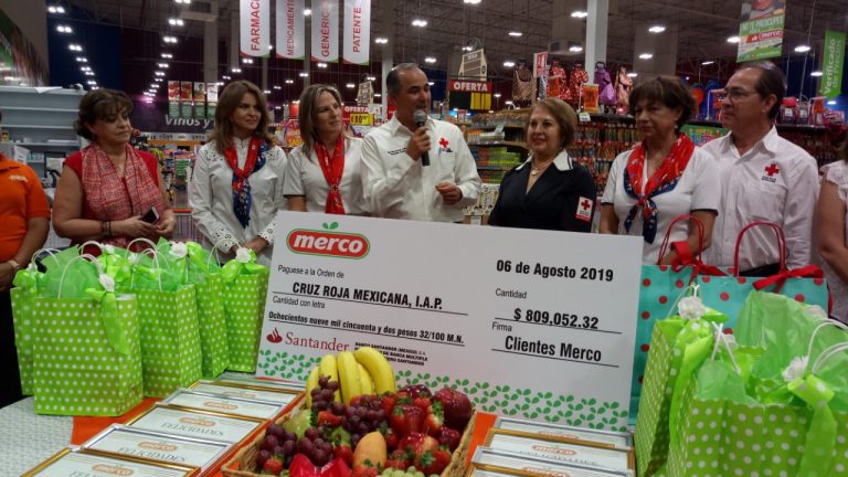 Entrega Merco a Cruz Roja 809 mil pesos de redondeo en sucursales de esa cadena