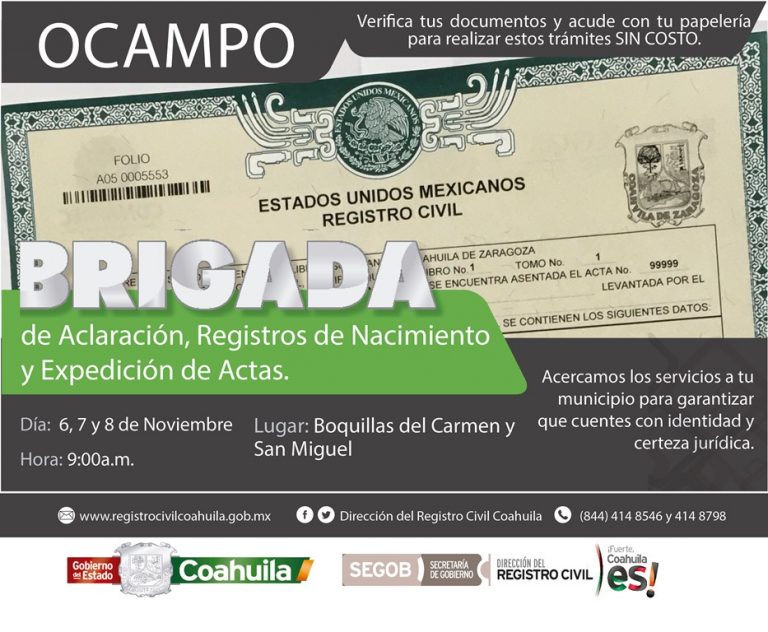 Invita Gobierno de Coahuila a brigadas de servicios gratuitos en Ocampo