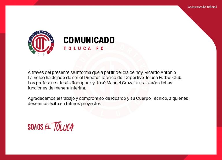 ¡Se va! Ricardo Antonio La Volpe deja de ser el DT de los Diablos Rojos del Toluca   