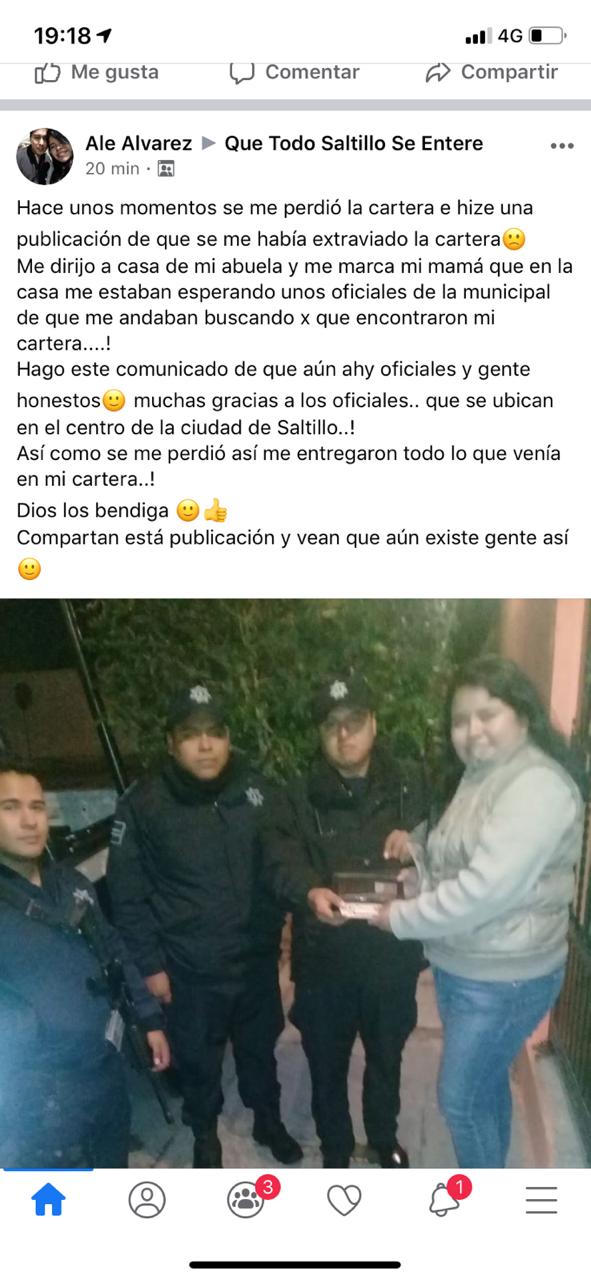 Reconocen a policías de Saltillo honestos