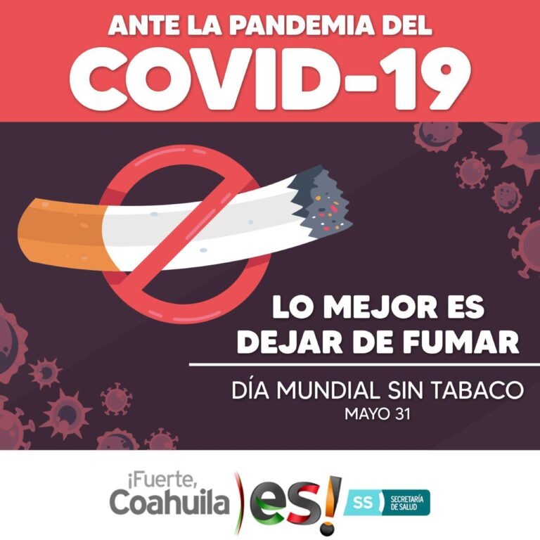 Promueve Salud Coahuila evitar consumo de tabaco durante pandemia