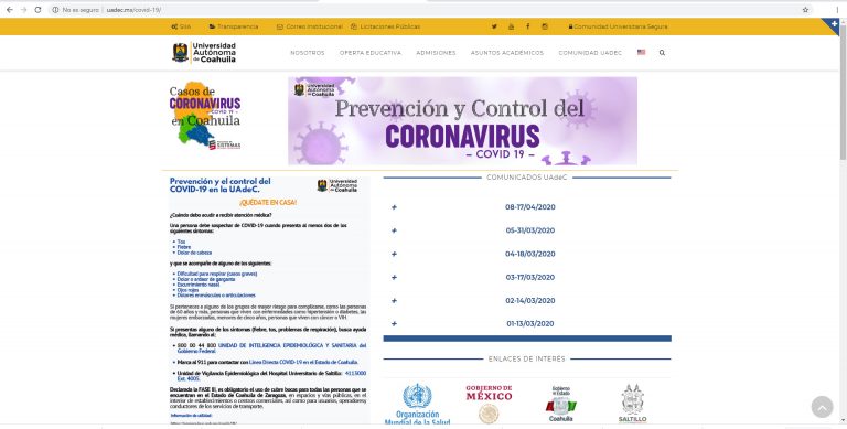 La UA de C te mantiene informado sobre prevención y control del coronavirus COVID-19