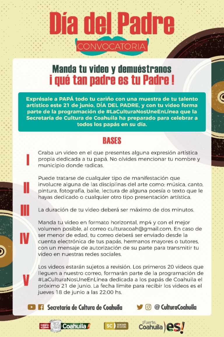 Invita Cultura Coahuila a participar en el concurso “¡Qué tan padre es tu Padre!”