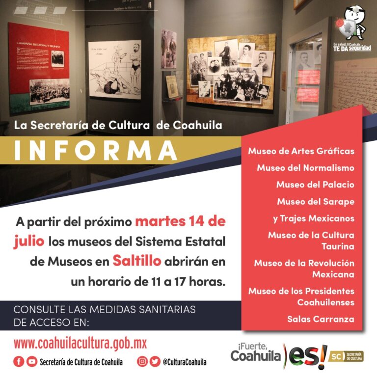 Cultura Coahuila informa reapertura de museos en región sureste del estado