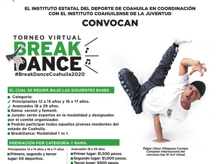 Sigue abierta convocatoria para Torneo Virtual de Break Dance en Coahuila