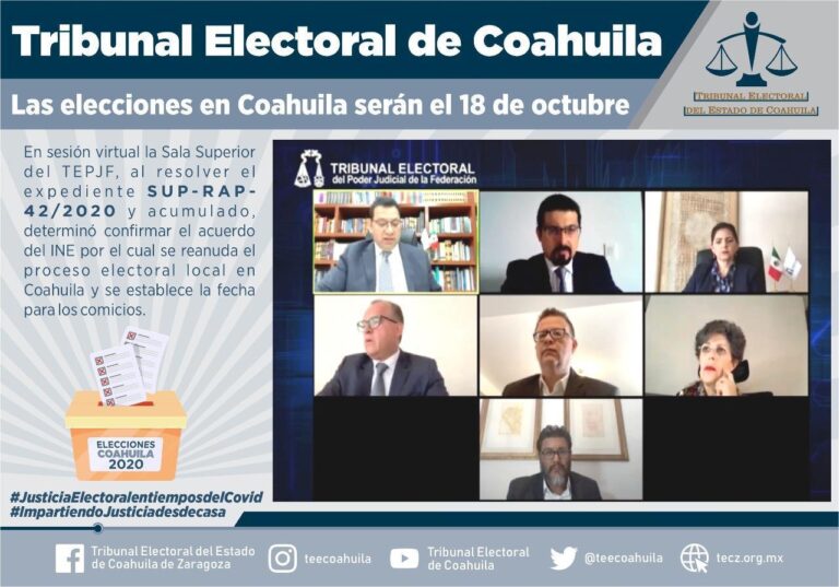 El TEPJF confirma elecciones en Coahuila e Hidalgo el próximo 18 octubre