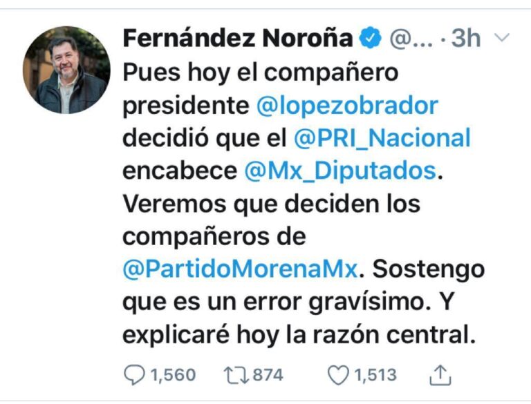 AMLO decidió la Presidencia del PRI en San Lázaro: afirma Fernández Noroña