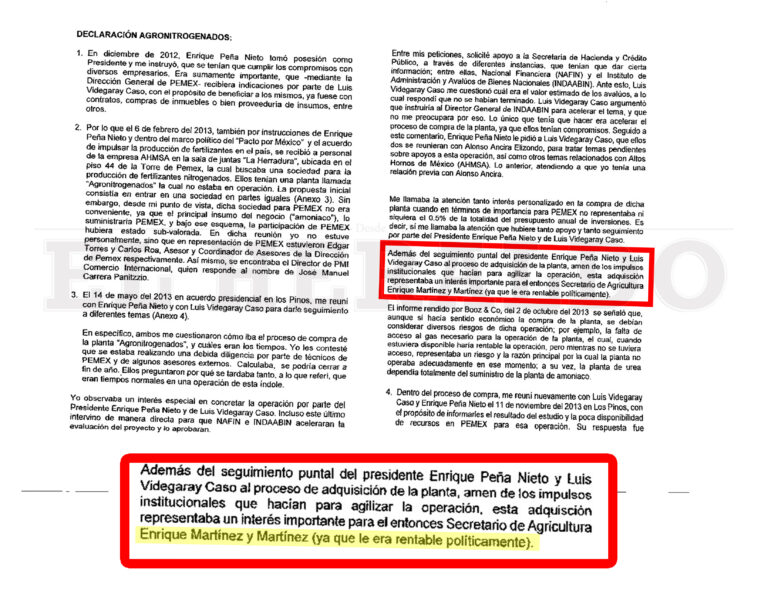 Involucra Lozoya a Enrique Martínez en presunto fraude por la compra de la planta Agronitrogenados
