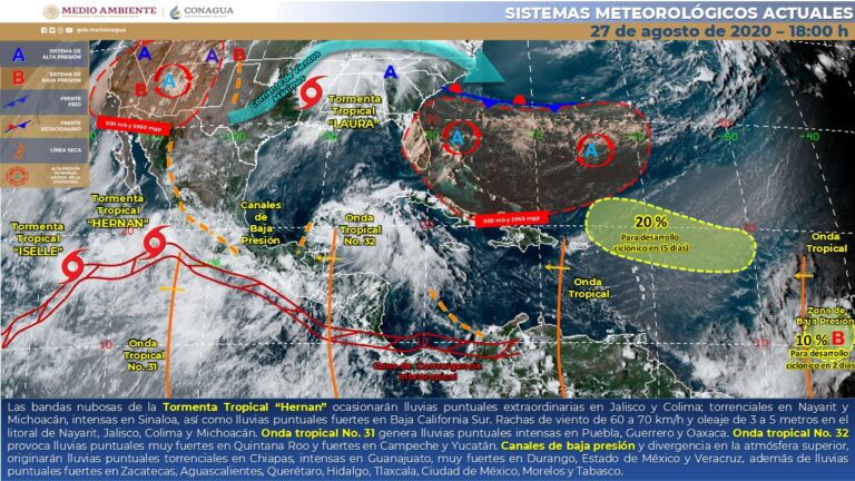 México rodeado por las tormentas tropicales Hernán, Iselle y Laura