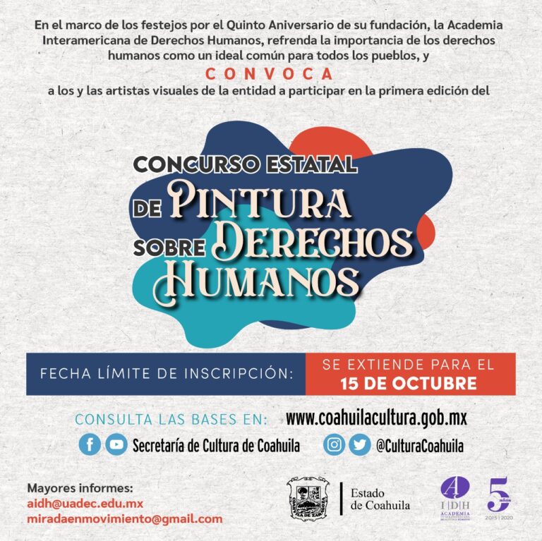 Informa Cultura Coahuila extensión de la convocatoria del Concurso Estatal de Pintura sobre Derechos Humanos