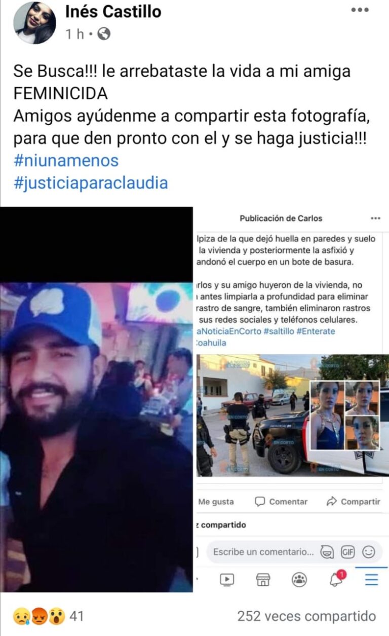 Buscan a ex novio por feminicidio de Claudia Elia