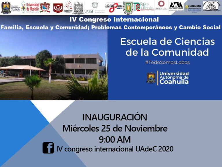 Invita Escuela de Ciencias de la Comunidad al IV Congreso Internacional “Familia, Escuela, Comunidad; Problemas Contemporáneos y Cambio Social” 