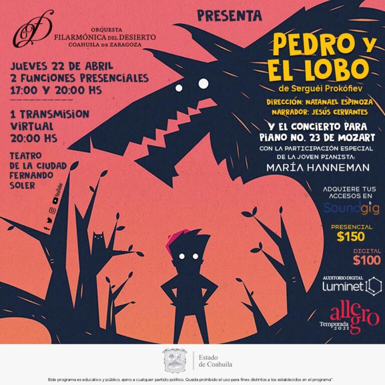 Llega ‘Pedro y El Lobo’, de Serguéi Prokófiev, gracias a la Orquesta Filarmónica de Coahuila