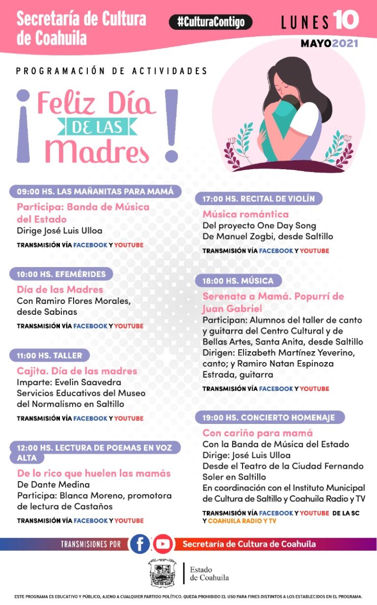 Ofrece Cultura Coahuila música, poesía y talleres para festejar a mamás