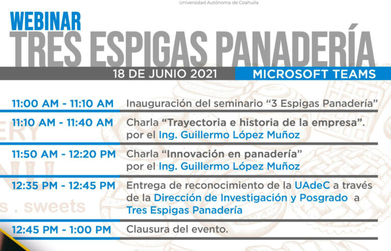 Invita UA de C al webinar Tres Espigas Panadería