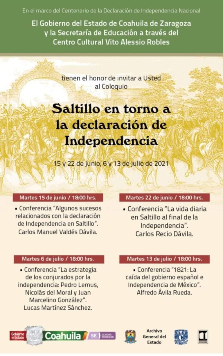 Realizarán Coloquio «Saltillo en torno a la Declaración de Independencia»