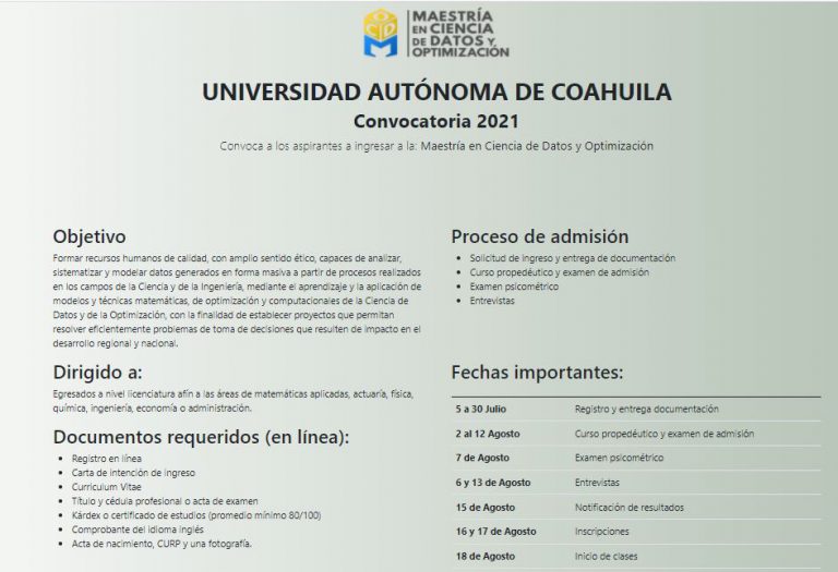 Abren registro para aspirantes de la Maestría en Ciencia de Datos y Optimización en la UA de C