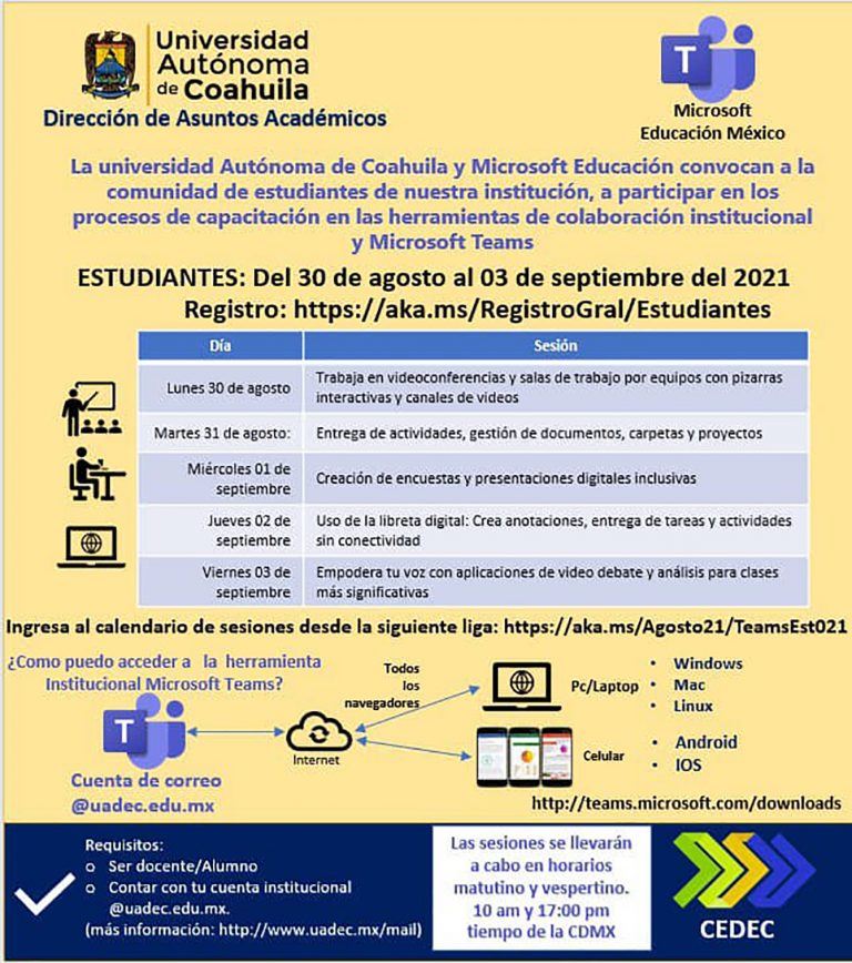 Invita UA de C a su comunidad estudiantil y docente a capacitarse en Microsoft Teams