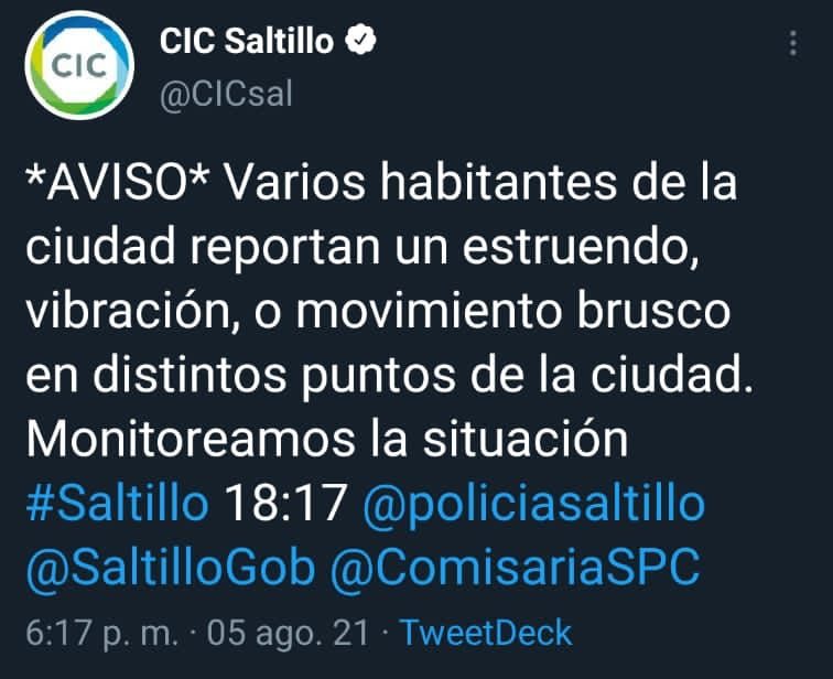 Reportan fuerte estruendo en diferentes puntos de Saltillo