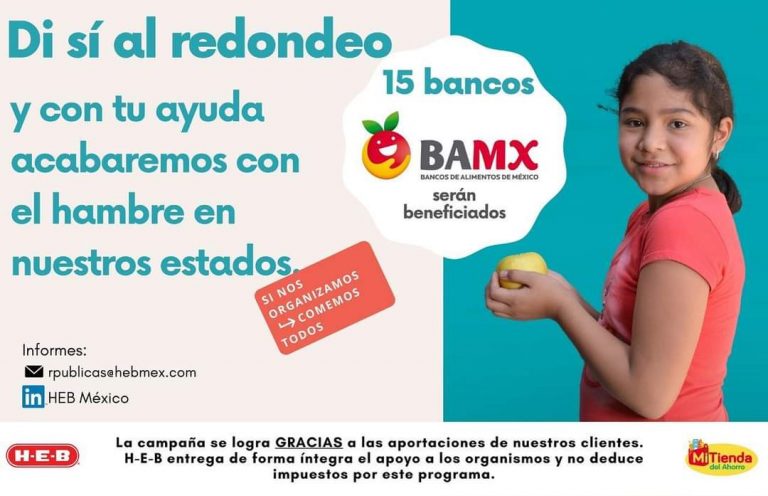 Invitan a participar en redondeo a beneficio de Banco de Alimentos, en sucursales de HEB