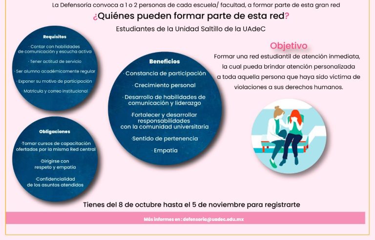 Convocan a alumnos de la Unidad Saltillo a formar parte de la Red de Atención Inmediata para atender a víctimas de violaciones de Derechos Humanos