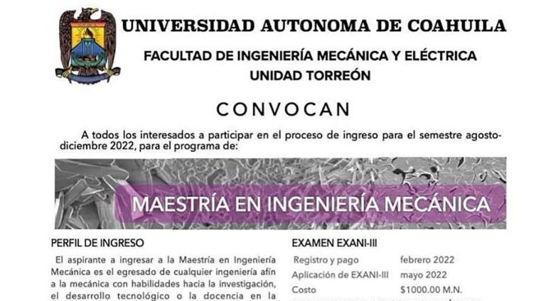 Cursa en la UA de C la Maestría en Ingeniería Mecánica