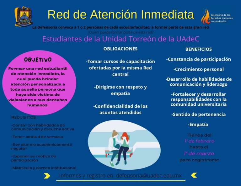 Participa en la Red de Atención Inmediata que promueve la Defensoría de los Derechos Humanos Universitarios en la Unidad Torreón