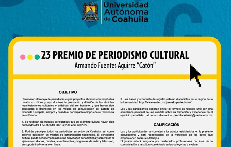 Abre UA de C convocatoria para participar en la Edición 23 del Premio de Periodismo Cultural