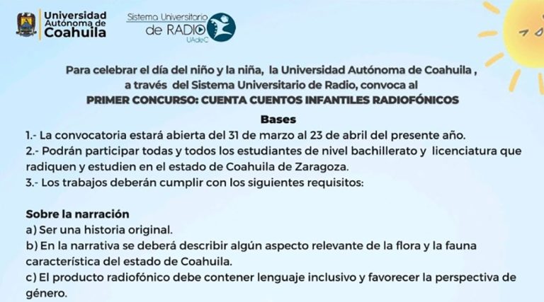 Convocan UA de C a participar en el primer Concurso de Cuenta Cuentos Infantiles Radiofónicos