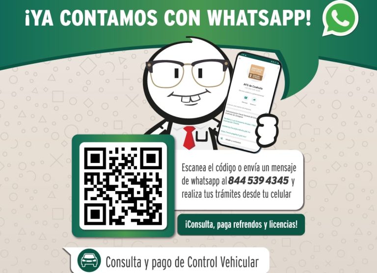 Ofrece Coahuila trámites de control vehicular desde WhatsApp