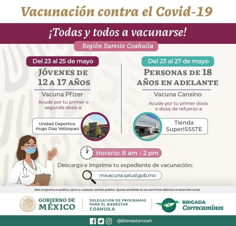 Anuncian vacunación anticovid para jóvenes de 12 a 17 años y para mayores de edad en Saltillo y Ramos Arizpe