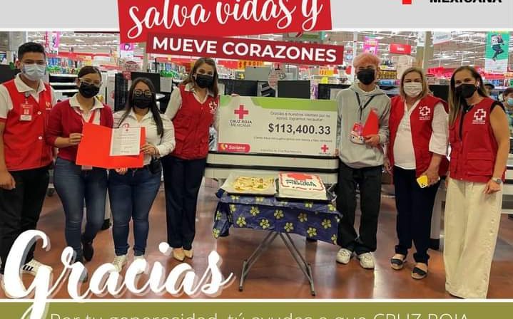 Entregan a Cruz Roja Saltillo 113 mil pesos producto de redondeo en tiendas Soriana