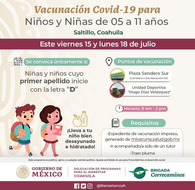 Vacunarán este viernes y el próximo lunes a niños de 5 a 11 años con apellidos que inicien con la letra D