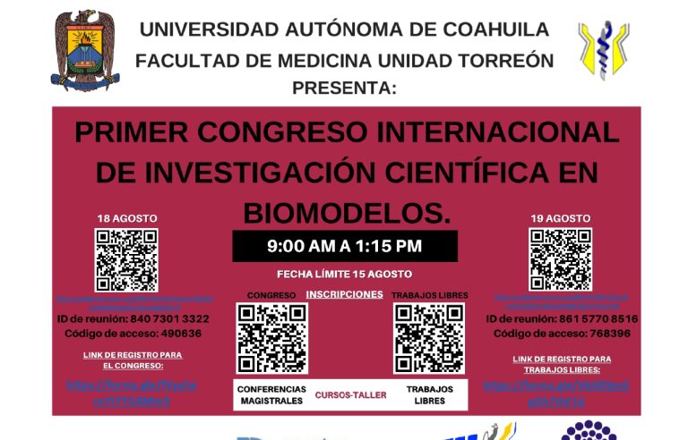 Invita Facultad de Medicina UT al Primer Congreso Internacional de Investigación Científica en Biomodelos