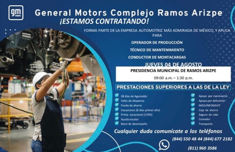 En Ramos Arizpe, General Motors ofrecerá en feria del empleo 150 vacantes