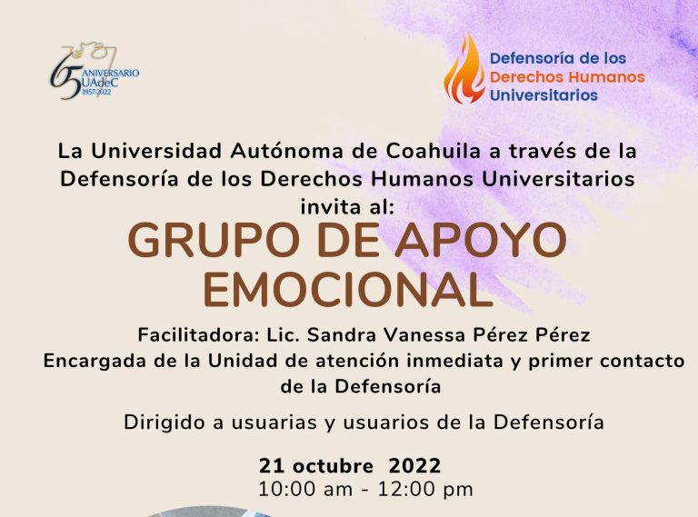 Defensoría de los Derechos Humanos Universitarios invita a participar en el “Grupo de apoyo emocional”