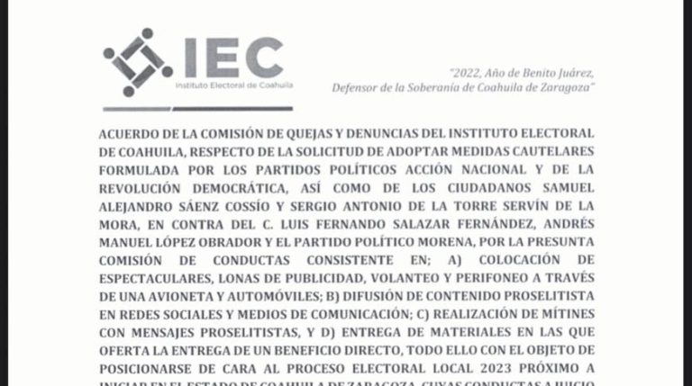 Frena IEC actos anticipados de campaña de Luis Fernando Salazar