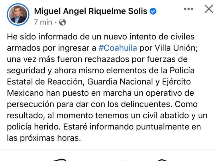 Frustran ingreso de civiles armados a Coahuila; enfrentamiento en Villa Unión deja un muerto y una persona herida