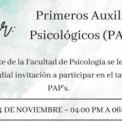 Convoca Facultad de Psicología US a participar del Taller Primeros Auxilios Psicológicos