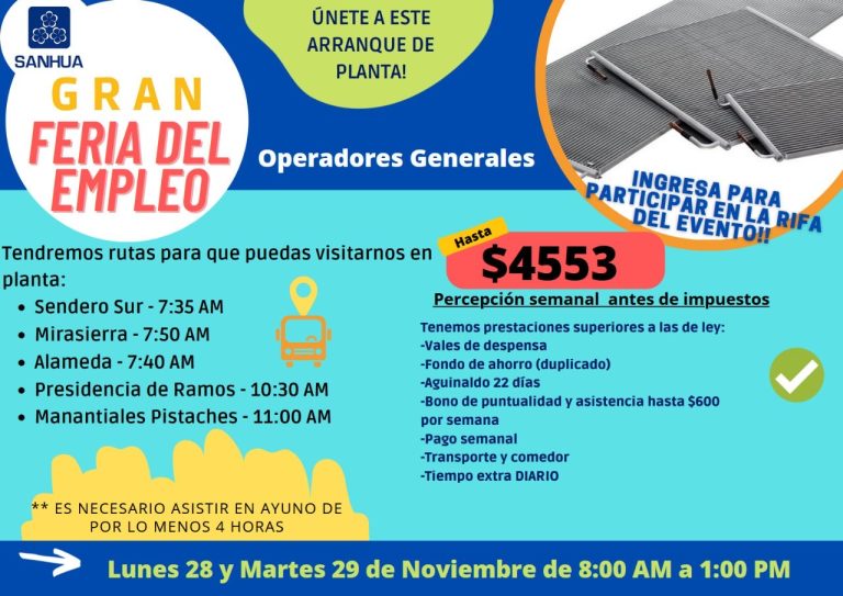 Planta Sanhua en Ramos Arizpe te invita a su feria del empleo 