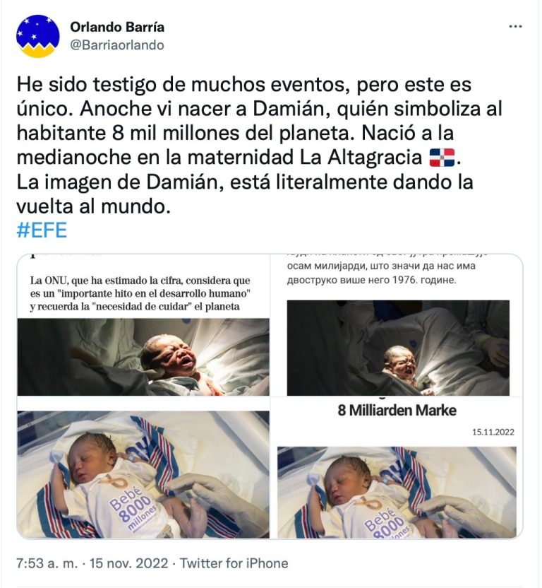 Nace en República Dominicana el habitante número 8 mil millones del planeta