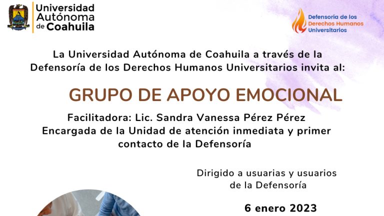 Invita Defensoría de los Derechos Humanos Universitarios de la UA de C a grupo de apoyo emocional